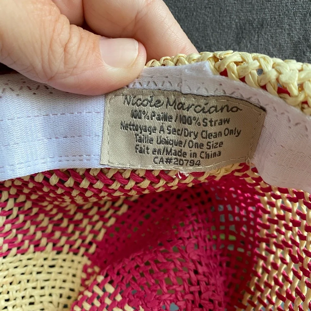 Nicole Marciano tan and pink straw fedora hat